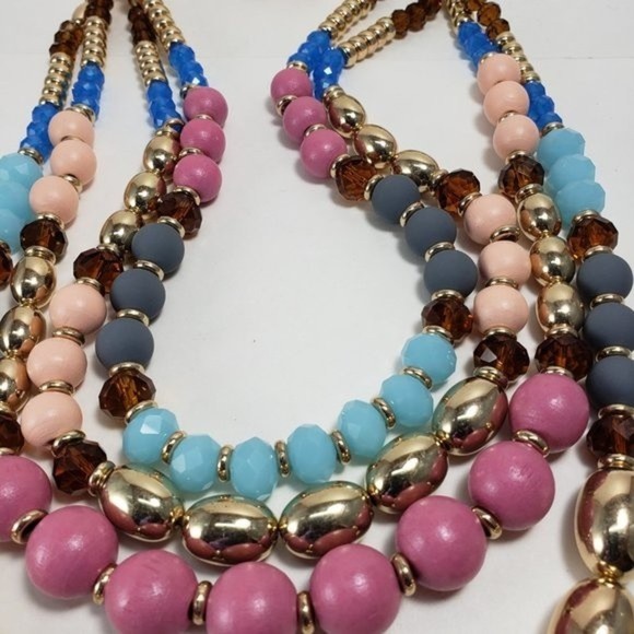 Multicolor Layered Beaded Necklace & Gold Drop Earrings – Statement Fashion Set - Picture 11 of 14